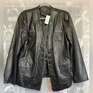Vintage Buttery Soft Leather Black and Green Blazer